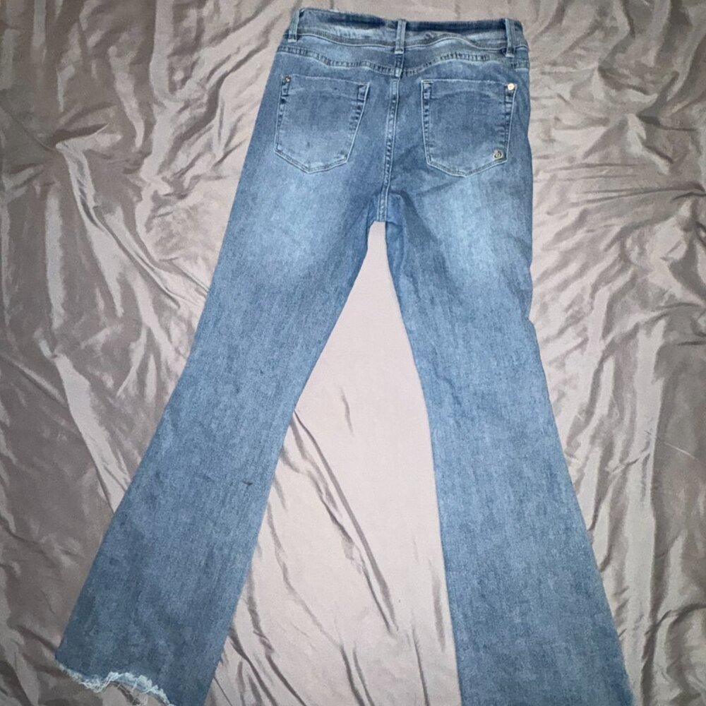 Indigo Rein High Rise Flare Jeans Light Wash Raw Hem Denim - Picture 4 of 4